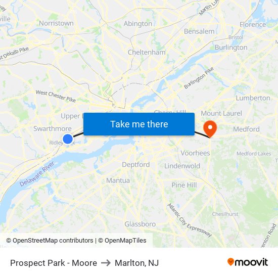 Prospect Park - Moore to Marlton, NJ map