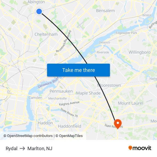 Rydal to Marlton, NJ map