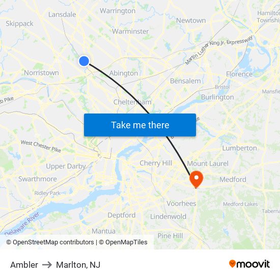 Ambler to Marlton, NJ map