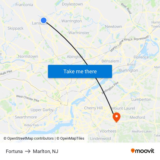 Fortuna to Marlton, NJ map