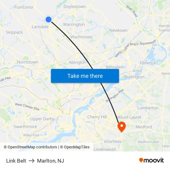 Link Belt to Marlton, NJ map