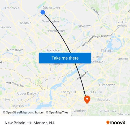 New Britain to Marlton, NJ map