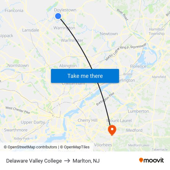 Delaware Valley College to Marlton, NJ map