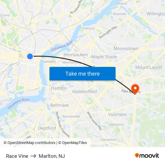 Race Vine to Marlton, NJ map