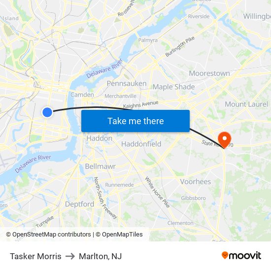 Tasker Morris to Marlton, NJ map