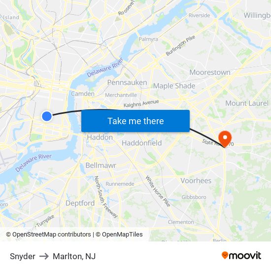 Snyder to Marlton, NJ map