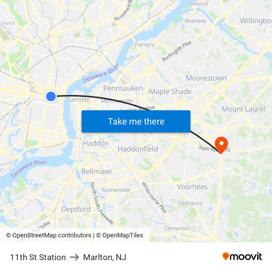 11th St Station to Marlton, NJ map