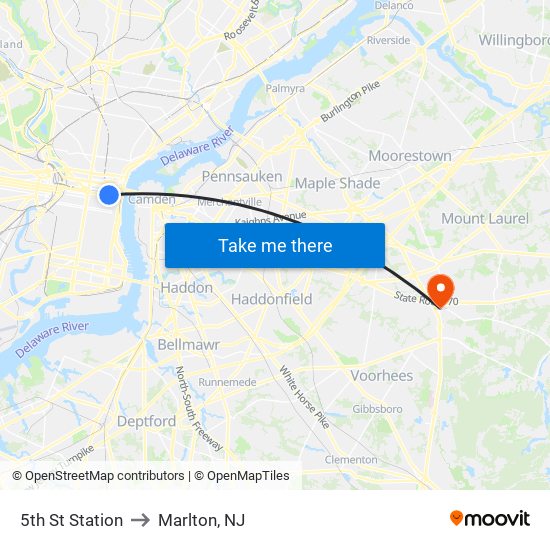 5th St Station to Marlton, NJ map