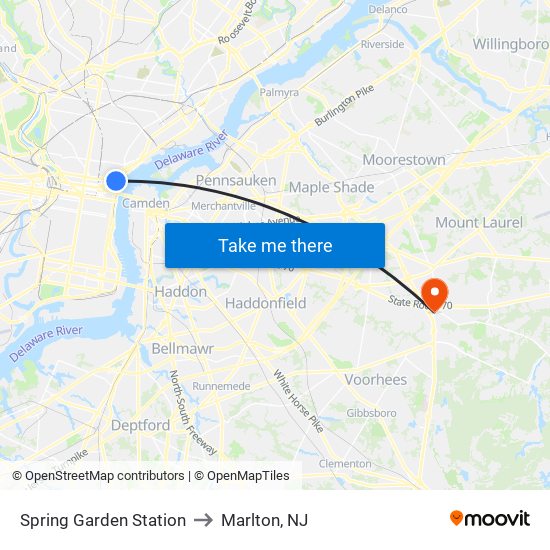 Spring Garden Station to Marlton, NJ map