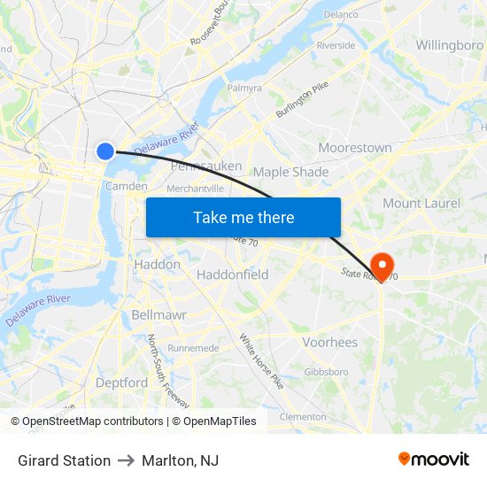 Girard Station to Marlton, NJ map