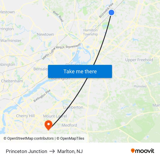 Princeton Junction to Marlton, NJ map