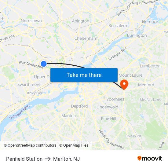 Penfield Station to Marlton, NJ map