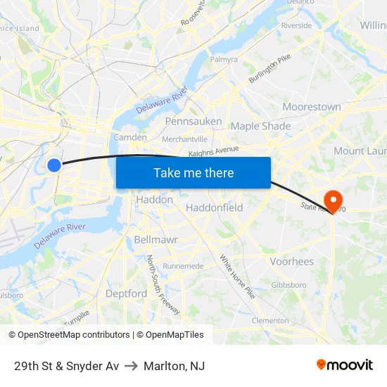 29th St & Snyder Av to Marlton, NJ map