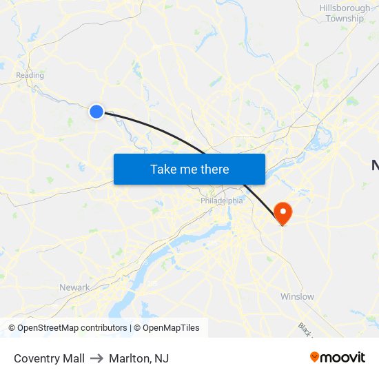 Coventry Mall to Marlton, NJ map