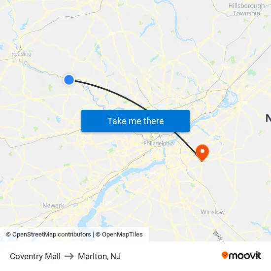 Coventry Mall to Marlton, NJ map
