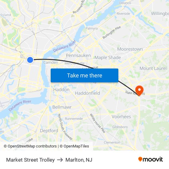 Market Street Trolley to Marlton, NJ map