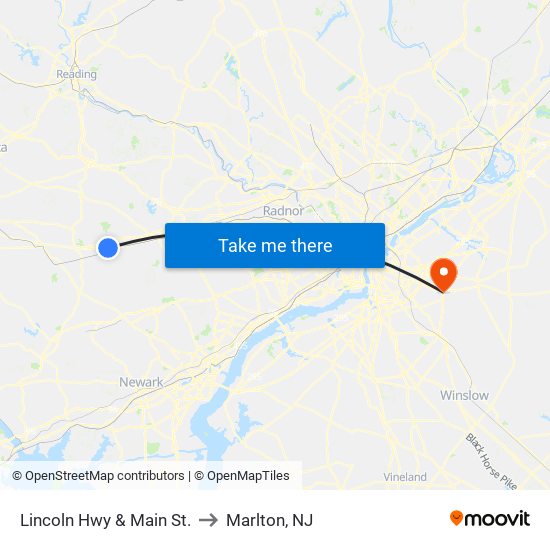 Lincoln Hwy & Main St. to Marlton, NJ map