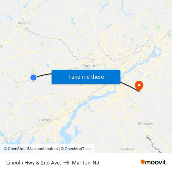 Lincoln Hwy & 2nd Ave. to Marlton, NJ map