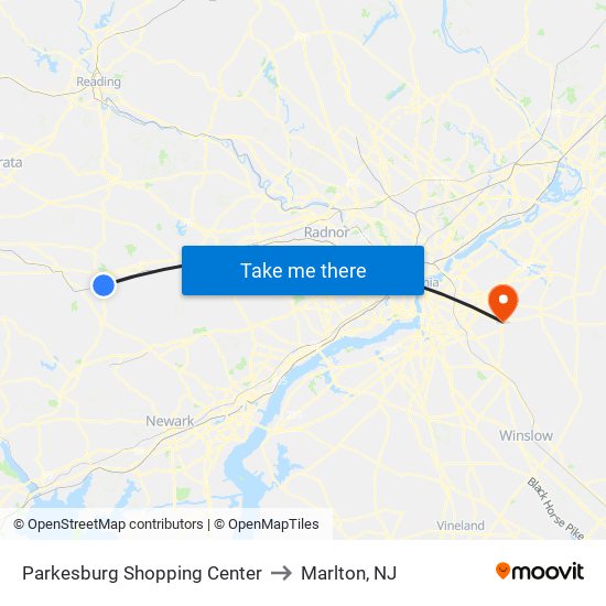 Parkesburg Shopping Center to Marlton, NJ map