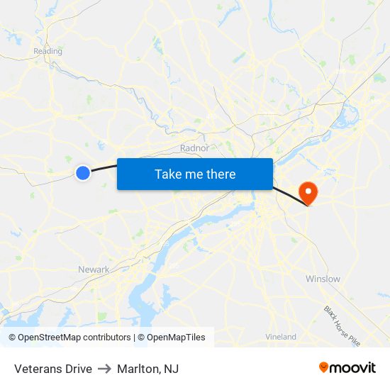 Veterans Drive to Marlton, NJ map
