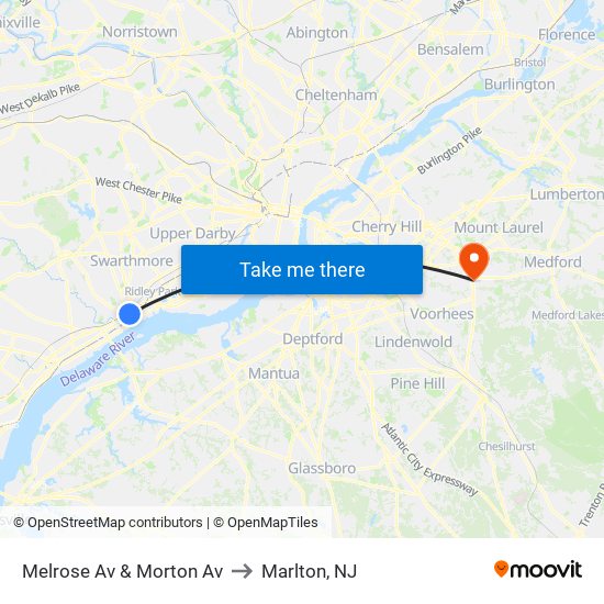 Melrose Av & Morton Av to Marlton, NJ map