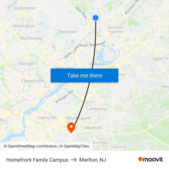 Homefront Family Campus to Marlton, NJ map