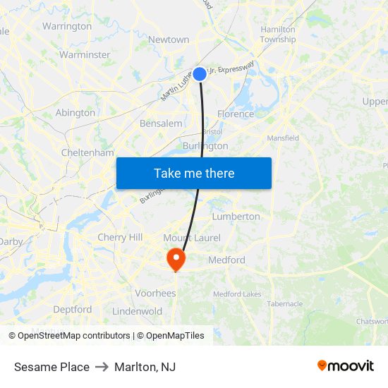 Sesame Place to Marlton, NJ map