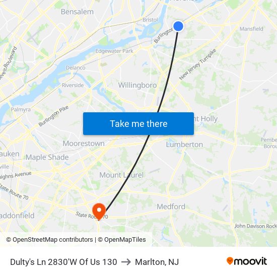 Dulty's Ln 2830'W Of Us 130 to Marlton, NJ map
