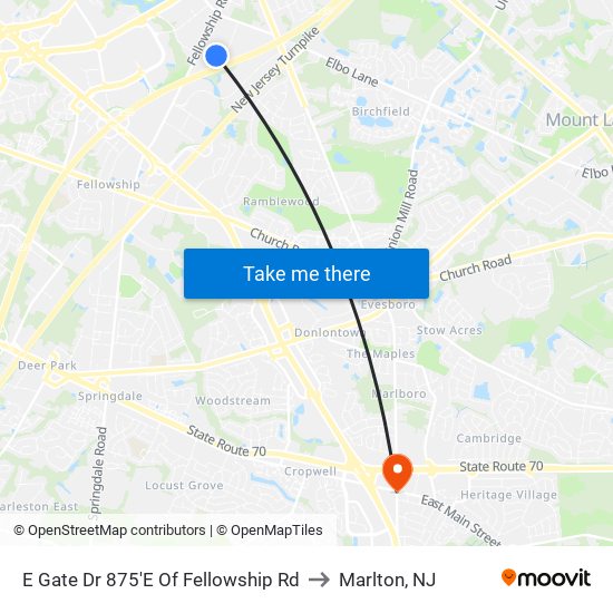E Gate Dr 875'E Of Fellowship Rd to Marlton, NJ map