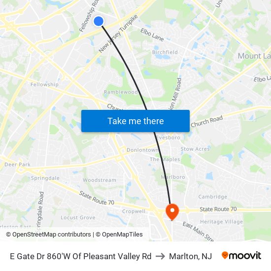 E Gate Dr 860'W Of Pleasant Valley Rd to Marlton, NJ map