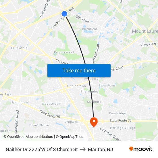Gaither Dr 2225'W Of S Church St to Marlton, NJ map