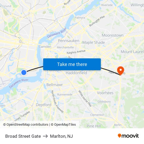 Broad Street Gate to Marlton, NJ map