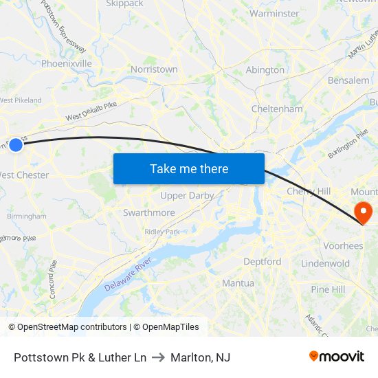 Pottstown Pk & Luther Ln to Marlton, NJ map