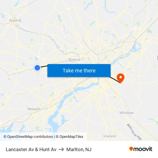 Lancaster Av & Hunt Av to Marlton, NJ map