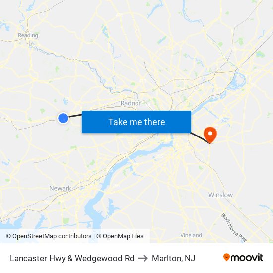 Lancaster Hwy & Wedgewood Rd to Marlton, NJ map