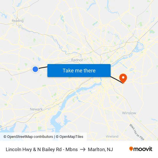 Lincoln Hwy & N Bailey Rd - Mbns to Marlton, NJ map