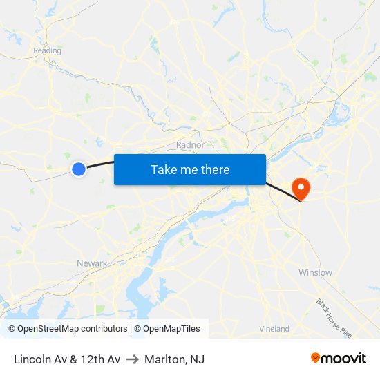 Lincoln Av & 12th Av to Marlton, NJ map