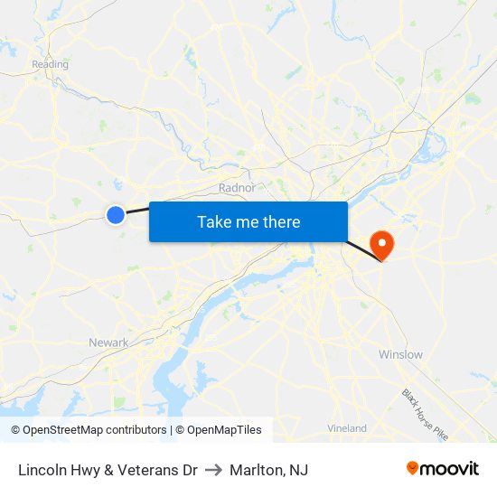 Lincoln Hwy & Veterans Dr to Marlton, NJ map