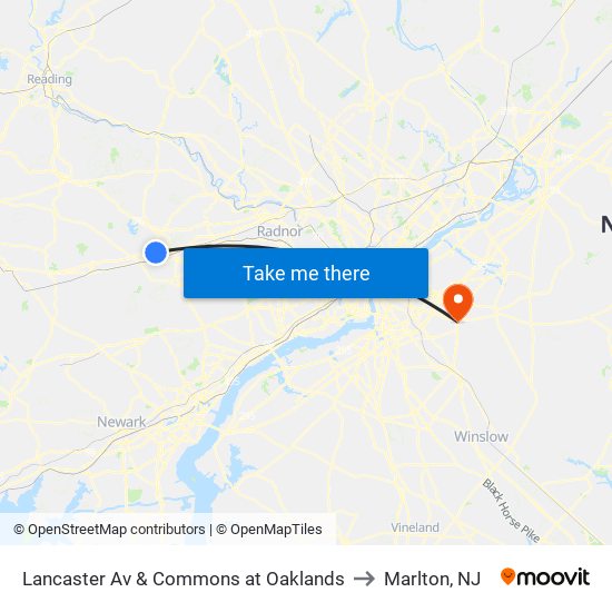 Lancaster Av & Commons at Oaklands to Marlton, NJ map