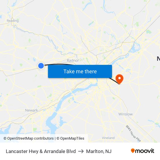 Lancaster Hwy & Arrandale Blvd to Marlton, NJ map