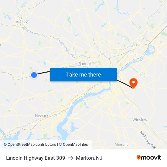 Lincoln Highway East 309 to Marlton, NJ map