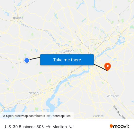 U.S. 30 Business 308 to Marlton, NJ map