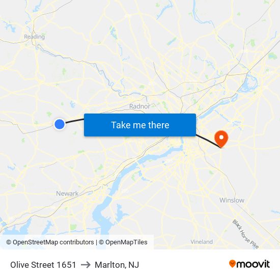 Olive Street 1651 to Marlton, NJ map
