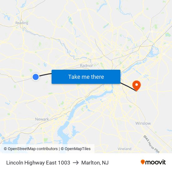 Lincoln Highway East 1003 to Marlton, NJ map