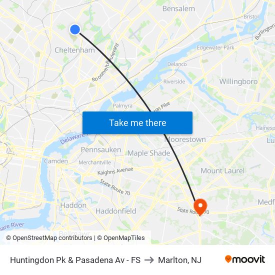 Huntingdon Pk & Pasadena Av - FS to Marlton, NJ map