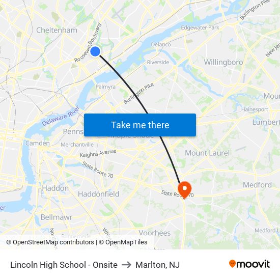 Lincoln High School - Onsite to Marlton, NJ map