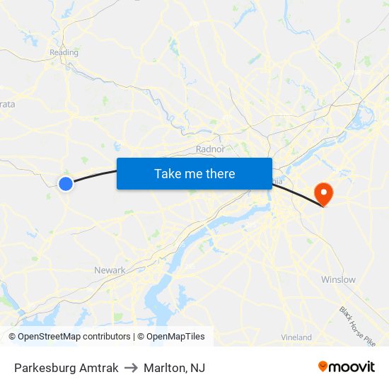 Parkesburg Amtrak to Marlton, NJ map