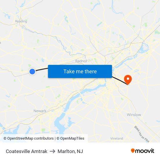 Coatesville Amtrak to Marlton, NJ map