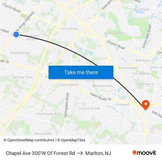 Chapel Ave 300'W Of Forest Rd to Marlton, NJ map