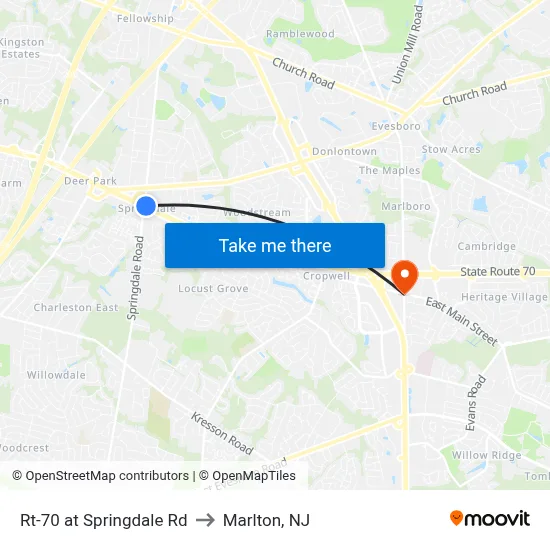 Rt-70 at Springdale Rd to Marlton, NJ map